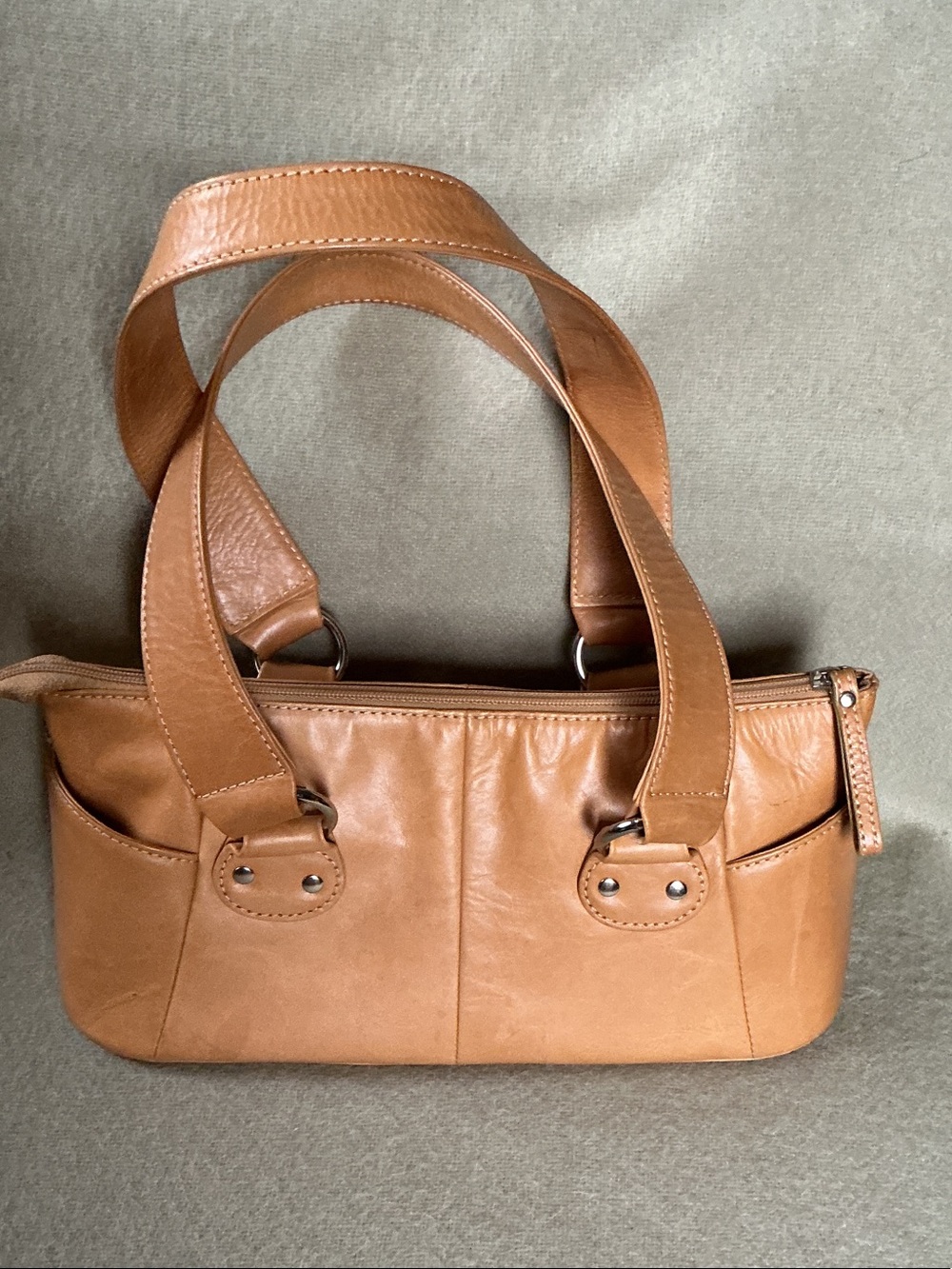 Leather Shoulder Tote in Camel Brown